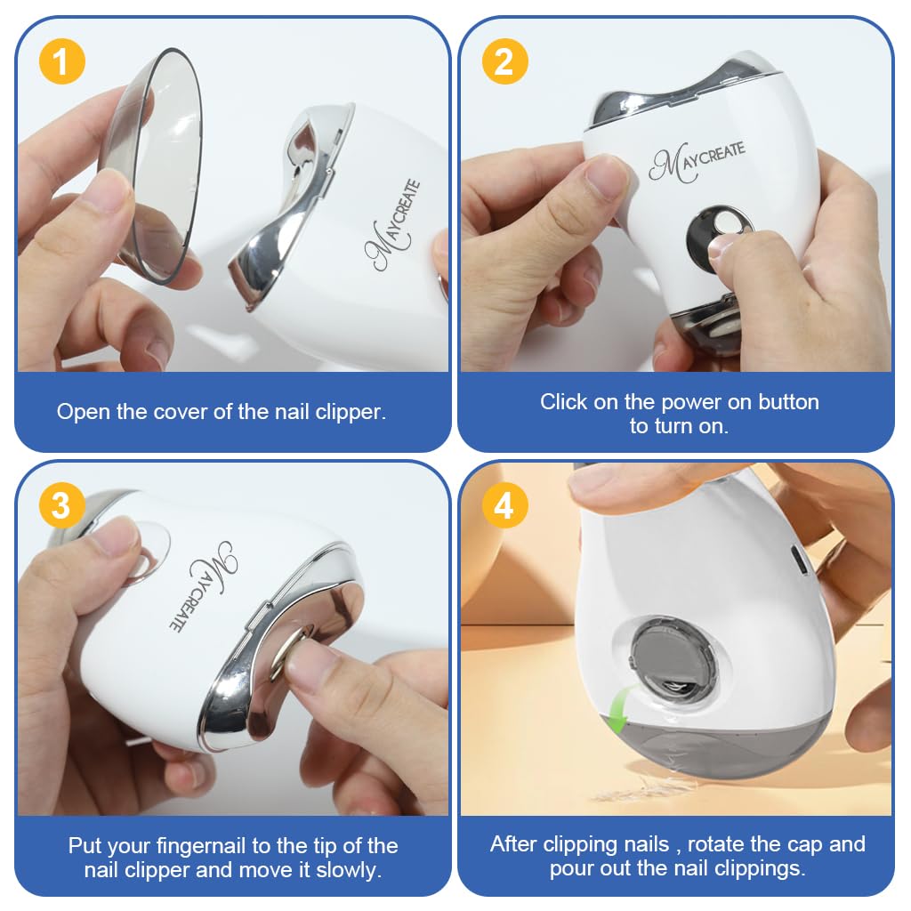 MAYCREATE USB Baby Nail Trimmer with LED Light 2 in 1 Cordless Nail Clipper with Nail Filer Dual Head Rechargeable Nail Clipper and Nail Filer with 3 Speeds Safe Electric Nail Clipper for Kids Adults MAYCREATE USB Baby Nail Trimmer with LED Light 2 in 1 Cordless Nail Clipper with Nail Filer Dual Head Rechargeable Nail Clipper and Nail Filer with 3 Speeds Safe Electric Nail Clipper for Kids Adults